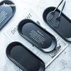 Металлический лоток из нержавеющей стали, поднос в скандинавском стиле черного цвета с овальной надписью, для фруктов, для домашнего хранения, реквизит для фотосъемки