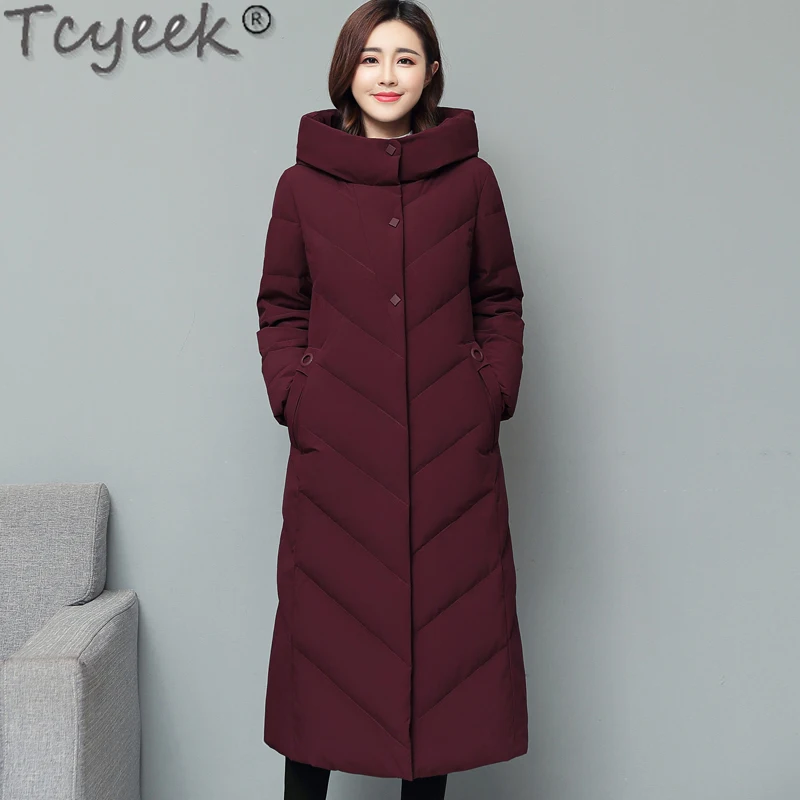 

Tcyeek 2021 New Fashion Winter Jackets Women Warm Hooded White Duck Down Coats Famale Long Korean Parkas Femme Casacos SQQ439
