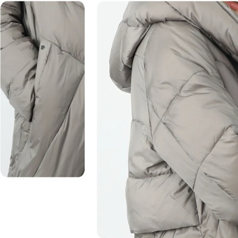 Winter Gray Duck Down 95% Or More Down Coat Zipper Wool Warm Hooded Pocket Female Plus Size Coat Thick Wide-waisted Long enlarge
