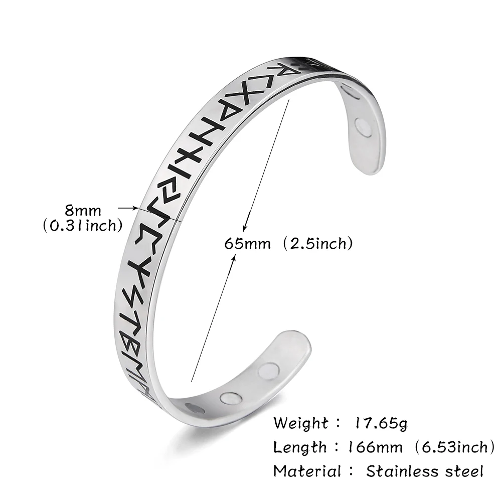 

Fishhook 24 Runes Norse Viking Supernatural Bangle Wicca Amulet Talisman Magnet Cuff Stainless Steel Bracelet Health Jewelry