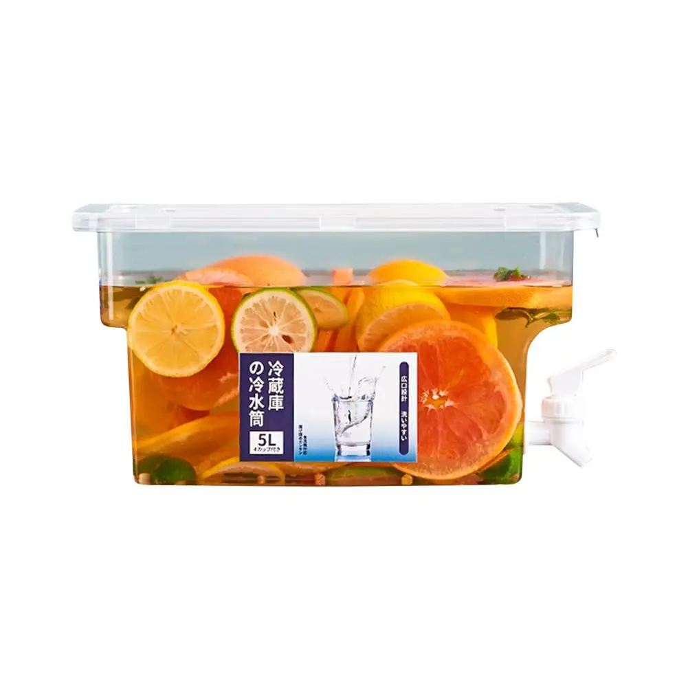 

Cold Water Bottle With Faucet 5 Liters Large Capacity Refrigerator Juice Bucket Cold Water Bucket Fruit Teapot Lemon Bucket Wate