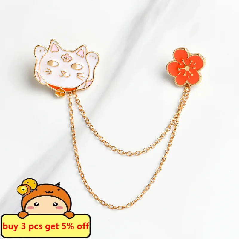 Счастливая кошка вишневый цвет искусственная цепь джинсовая куртка лацкан