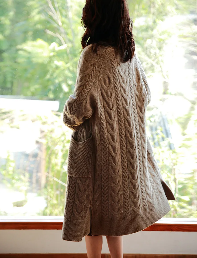 Pull femme nouveaute2019осенне-зимний женский свободный джемпер большого размера, толстый теплый вязаный кардиган, скрученный кашемировый длинный свитер из яка