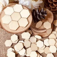 100pcs unfinished wood laser cut out honeycomb like hexagon shape natural wood pieces for children card arts crafts diy