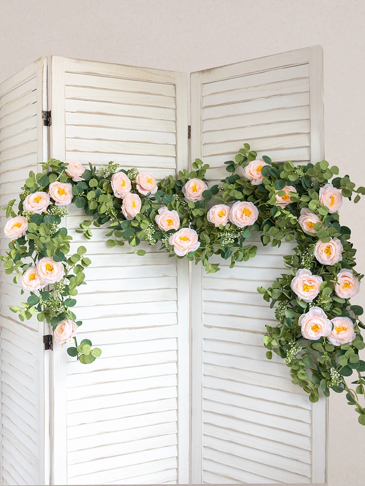 

White Artificial Silk Fake Flowers Garland Peony Eucalyptus Plants Vine Hanging for Wedding Home Party Garden Craft Arch Decor