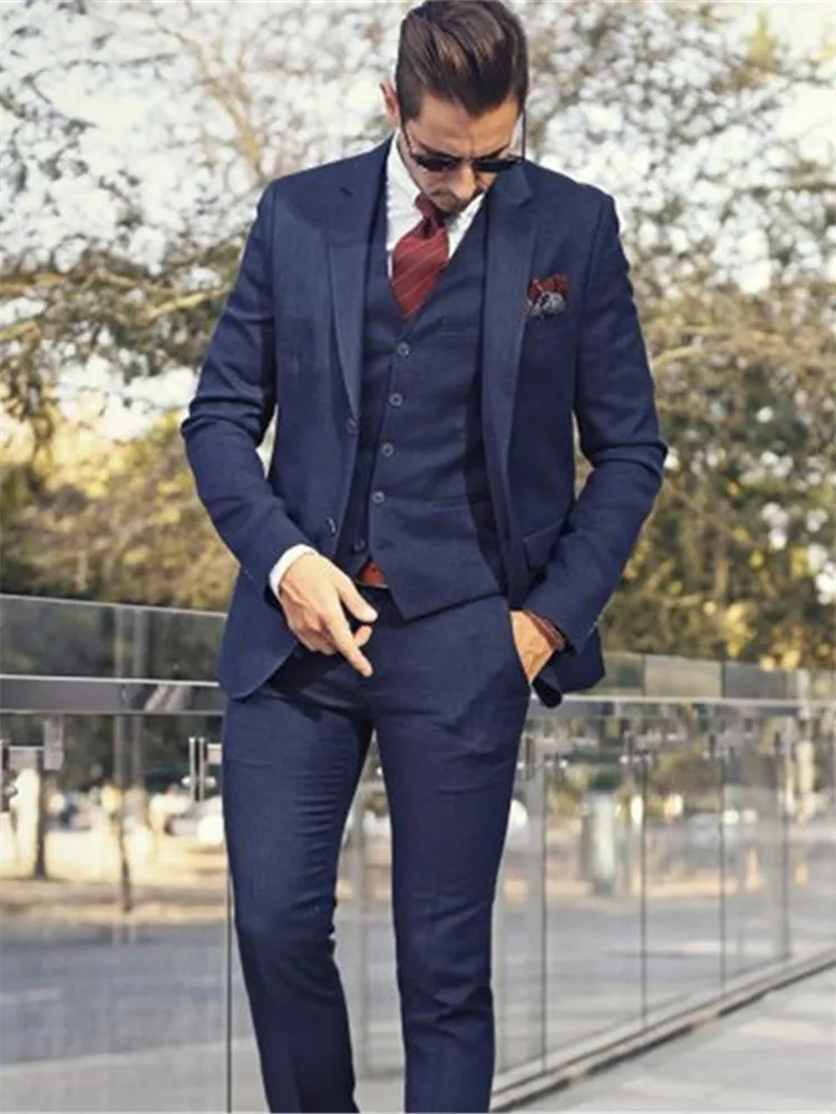 

New Men’s Suit Smolking Noivo Terno Slim Fit Easculino Evening Suits For Men Navy blue Business Groomsmen Wedding Groom Tuxedo