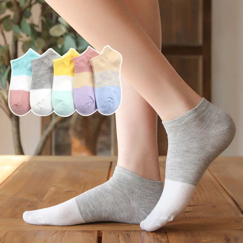 

5 Pairs Lovely Women's Socks Fresh Color Kawaii Girl Summer Individuality Spring Sweat - Absorbing Breathable Three Color Socks