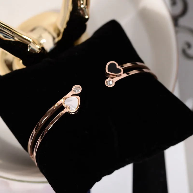 

Luxury Heart female titanium steel bangle fashion jewelry rose gold bracelet crystal wristlet jewel gifts lovers couple women