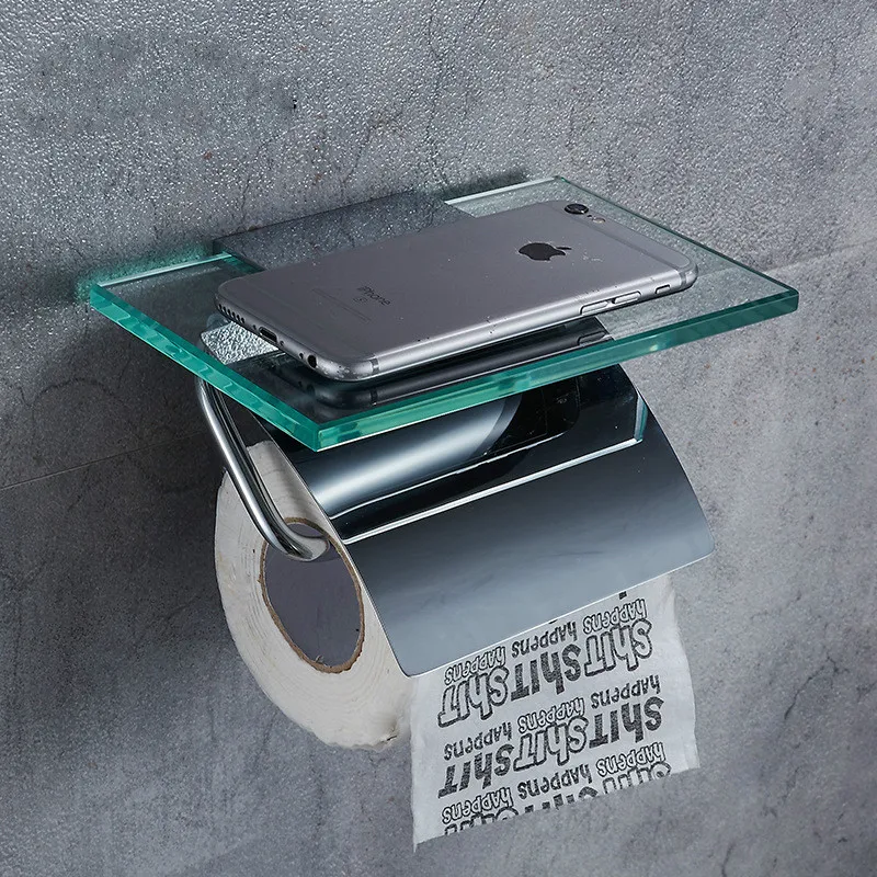 

Настенный держатель для туалетной бумаги, стеллаж для полотенец из стекла и меди, стеллаж для рулона бумаги для туалета, ванной комнаты, кух...