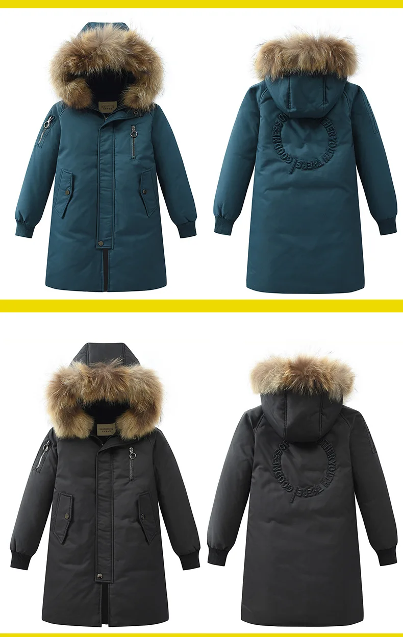 Dollplus/пальто для мальчиков зимняя детская куртка-пуховик длинное плотное зимнее пальто для мальчиков детские куртки на утином пуху для мальчиков, верхняя одежда с меховым воротником