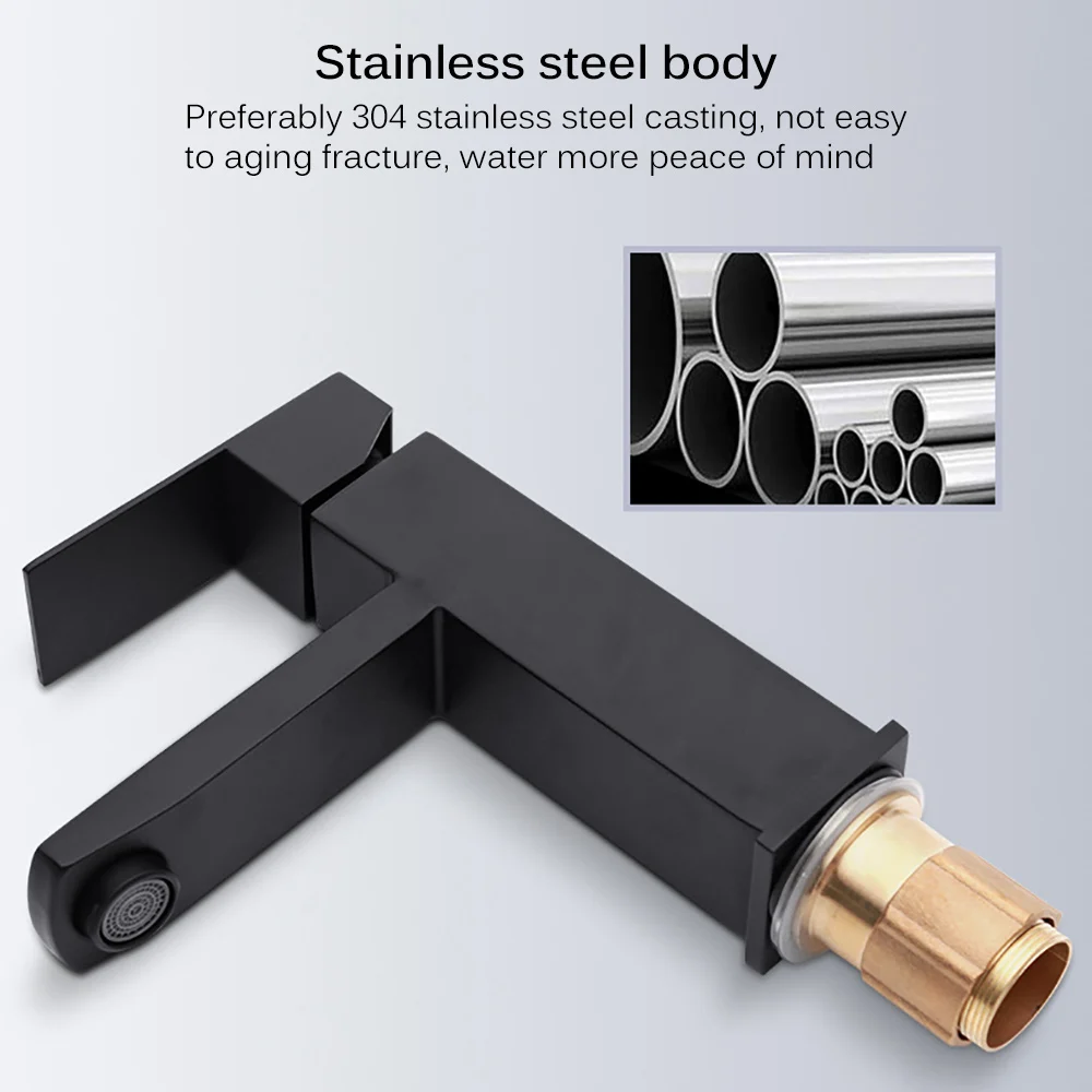 

Bathroom Mixer Faucet Black Basin Faucet 304 Stainless Steel Bathroom Sink Wash Faucet Fashion Single Cold Single Handle Faucet
