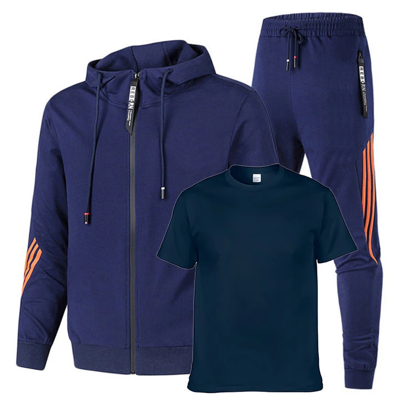 

Men's suits Solid color Hoodies hip hop harajuku Casual Fashion Sportswear Men's sweatshirt+T-shirt+sports pants 3-piece set