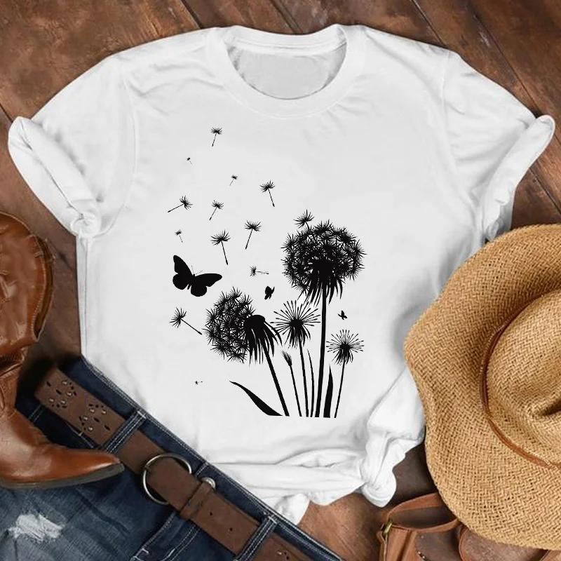

Women Lady Cartoon Mountain Balloon 90s Printed Summer Fall Shirt Clothes Tshirt Tee Womens Top Female Print T Graphic T-shirt