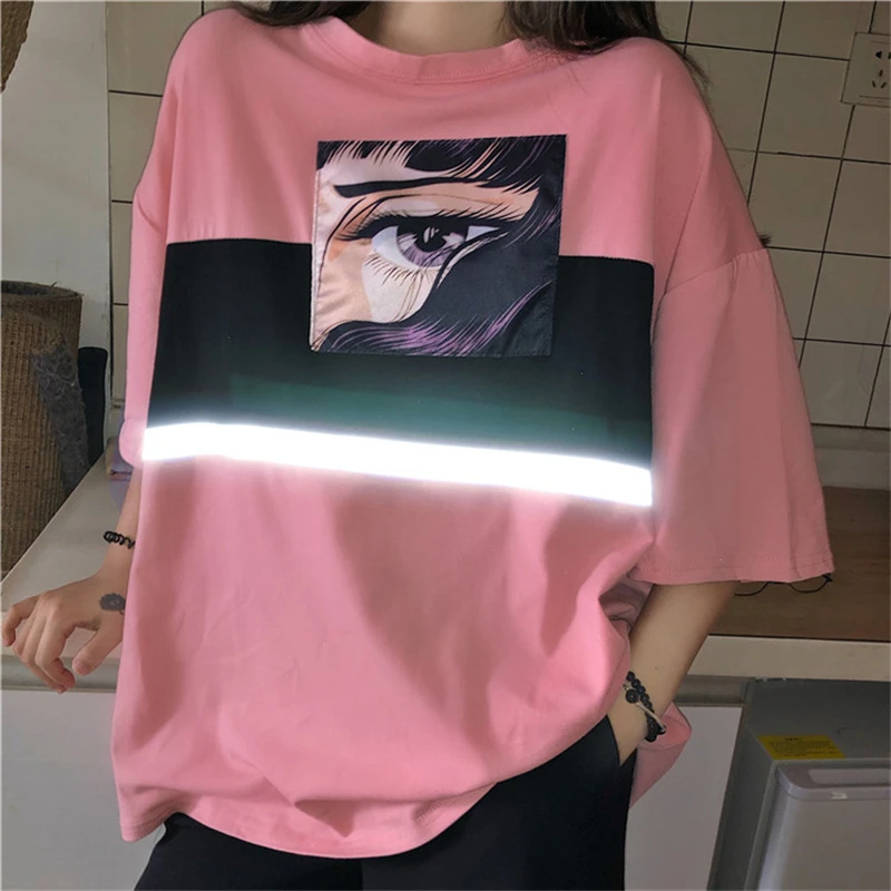 Женская свободная футболка с коротким рукавом рисунком из хлопка со