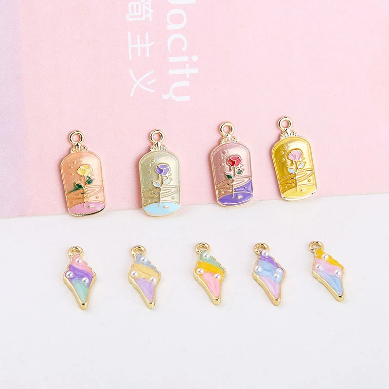 

6 шт., серьги-капельки для мороженого конфетного цвета, милые перламутровые серьги для девочек с розовым цветком, кулон в виде бутылки для же...