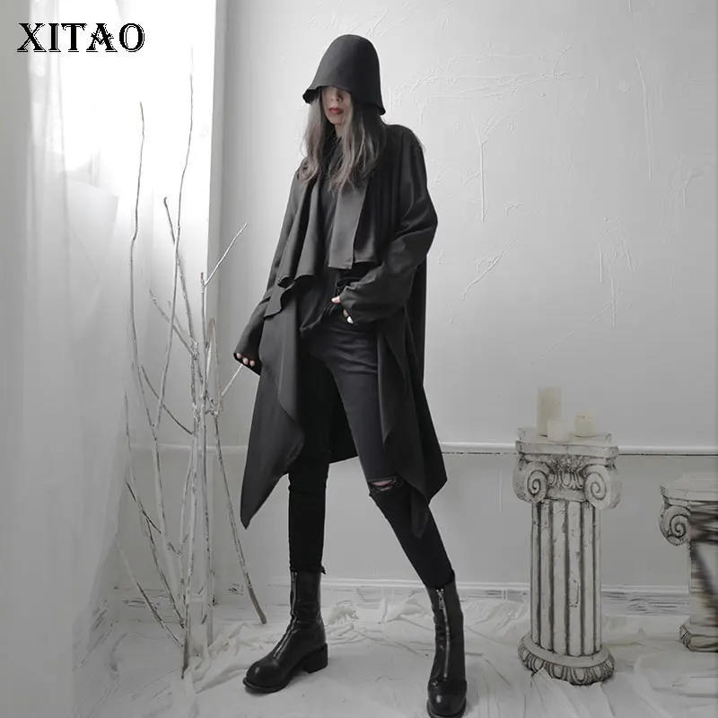 XITAO несимметричный Тренч модный новинка 2020 длинный рукав элегантный Goddess Fan