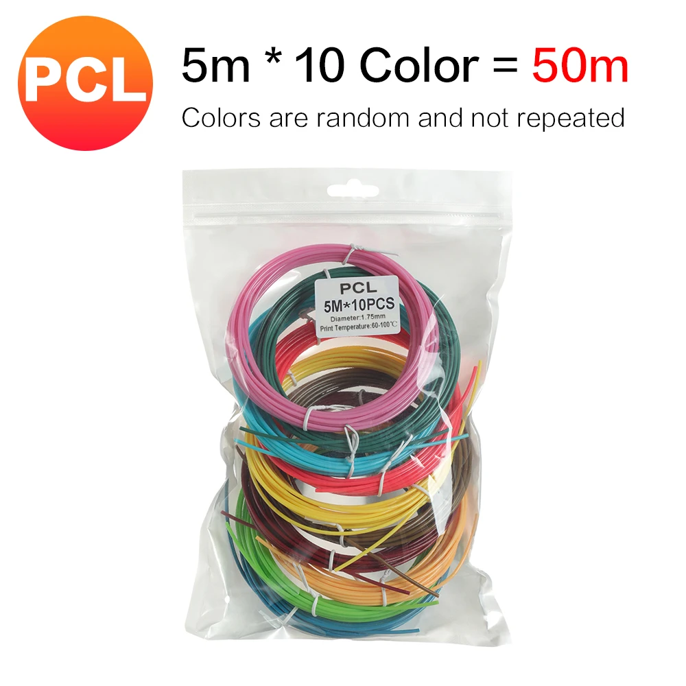 XCR 3D Pen Filament PLA/PCL 10/20/30 Rolls 5M Diameter 50M 100M 150M 3D Printing Plastic Materials 1.75mm for 3D Printer Pen motor stepper printer