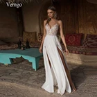 Платье Свадебное в стиле бохо Verngo, пикантное пляжное с Боковым Разрезом, с V-образным вырезом, на бретелях-спагетти, свадебные наряды