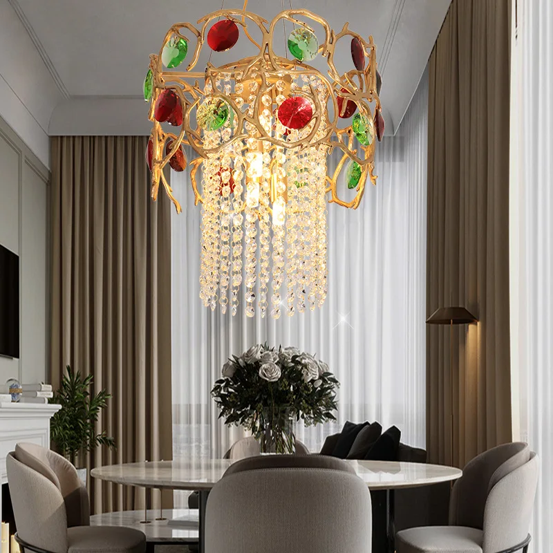 

Light luxury bohemian chandelier color crystal string branch lamp round square lamp simple modern bedroom dining room lamp