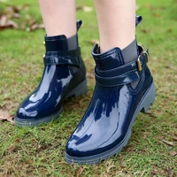 new rain boots warm buckle platform slip on non slip waterproof motorcycle bowtie ankle flat with woman elastic band water shoes