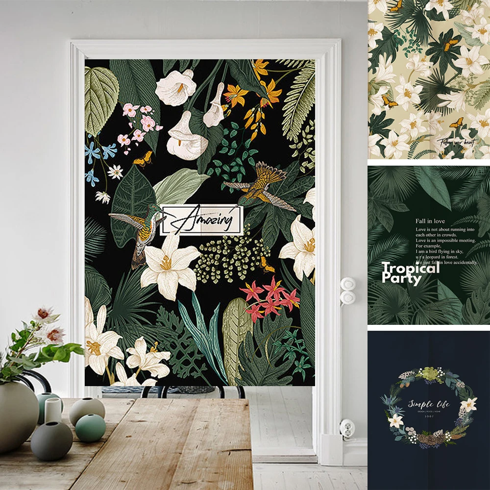 

Nordic Style Flowers Printed Japanese Thick Door Curtain For Home Kitchen Bedroom Entrance Decoration Doorway Partition Curtains