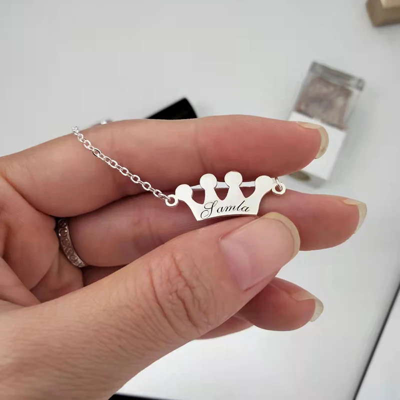 

Custom Engrave 925 Solid Silver Name Crown Necklace Engrave Name Personalized Letter Name Crown Pendent For Women Gifts