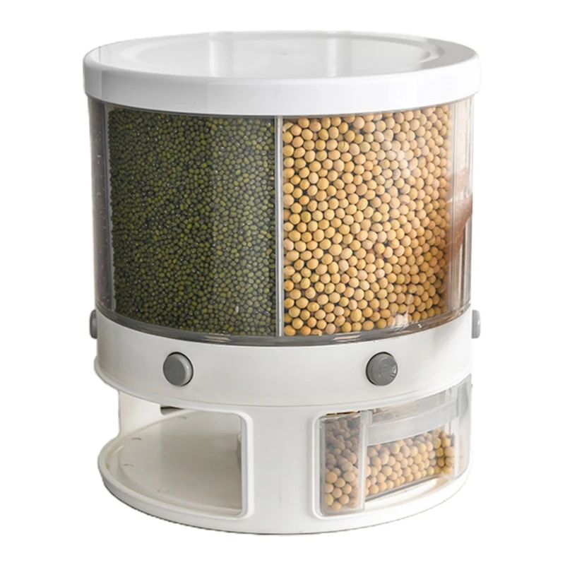 D08D 10Kg Kitchen Food Storage Container Rotating Cans for bulk Cereals Moisture Insect Proof Grain Organizer Box 6-Grid Rice | Дом и сад