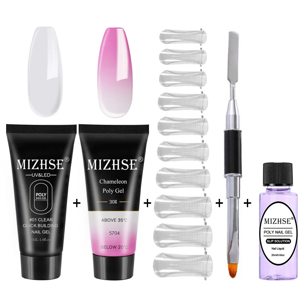 MIZHSE Crystal Jelly Gum Poly Gel Set 30ml Crystal Jelly Builder Nail Finger Extension Hard UV Gel Lacquer Manicure Tips - Цвет: P01 and WB5704