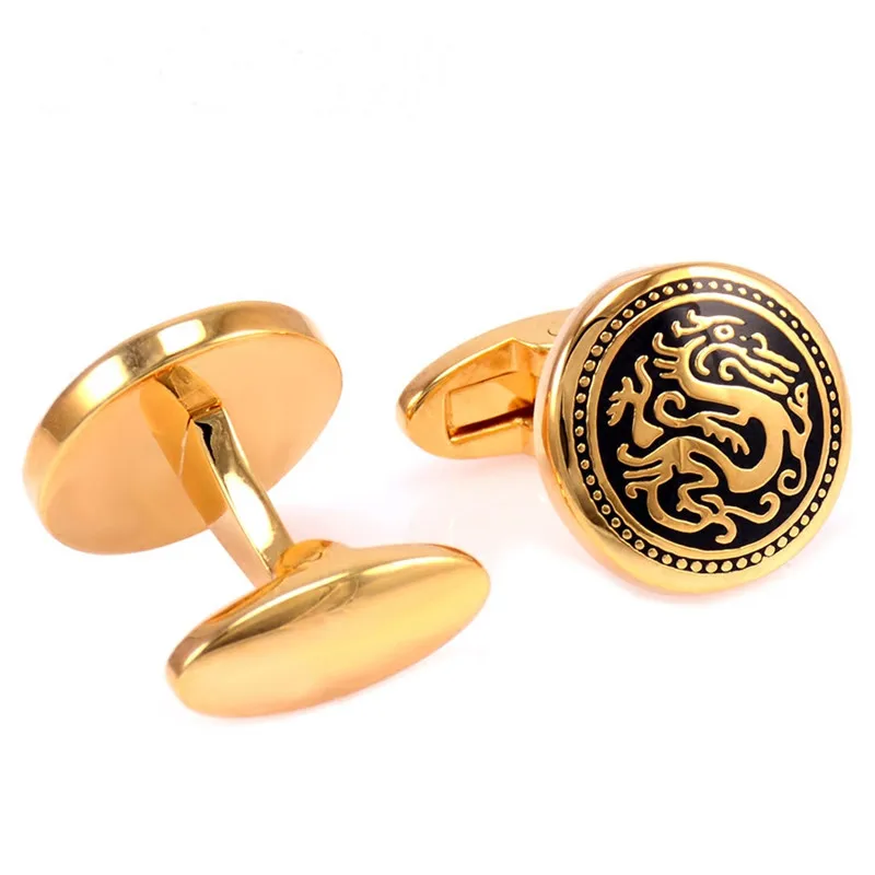 French Shirt Cufflink For Mens Brand Chinese Dragon Cuff Link Luxury Wedding Button Gold High Quality Free Shipping | Украшения и