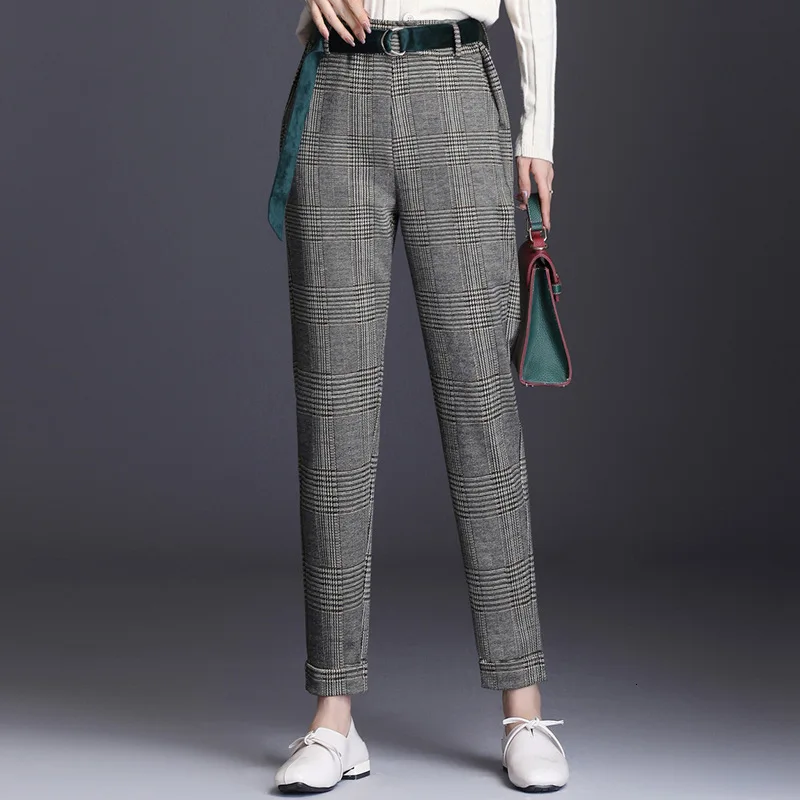Штаны шаровары для женщин 2021 Новый осень зима теплая Винтажная обувь в клетку с