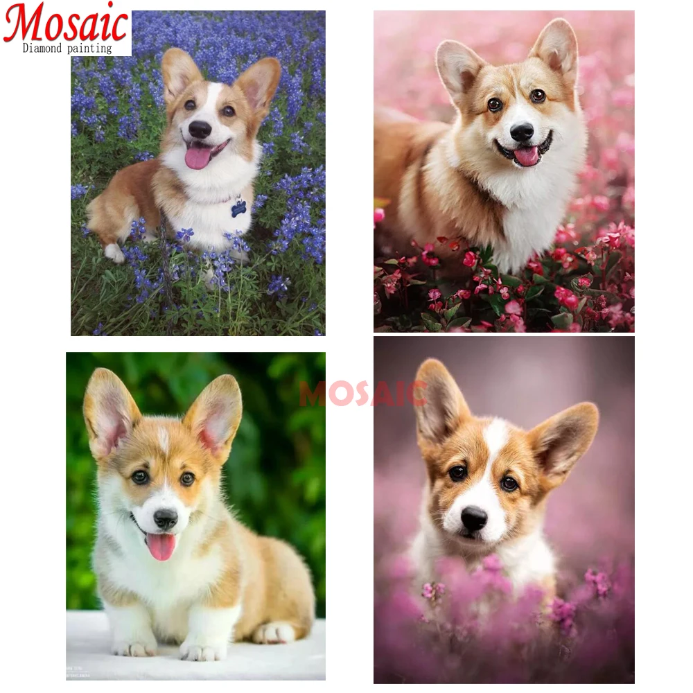 5d алмазная живопись полная картина валлийский корги цветок хрустальный крест