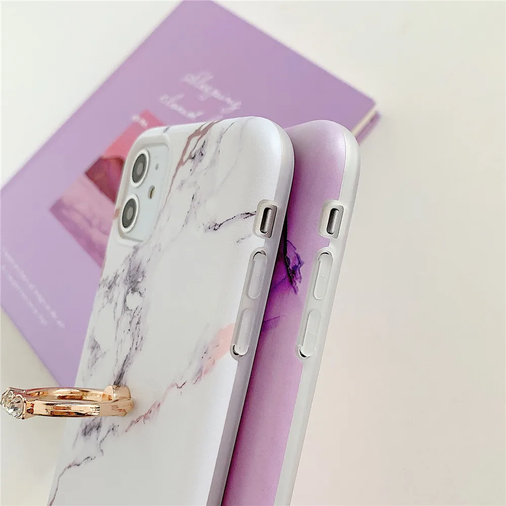Чехол для Телефона iPhone 12 7 8 Plus X XR XS 11 Pro Max SE 2020 модные чехлы с кольцом мраморный