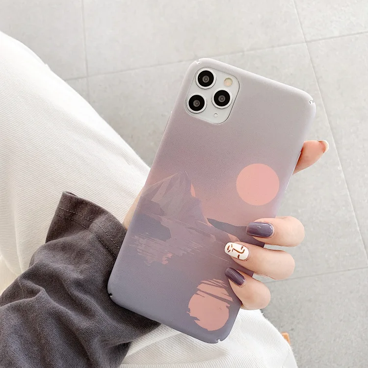 

Retro glacier Sunset painting art Phone case For iPhone 12 11 Pro Max Xr Xs max X 6 7 8 Plus 12 mini 7Plus case Cute hard cover
