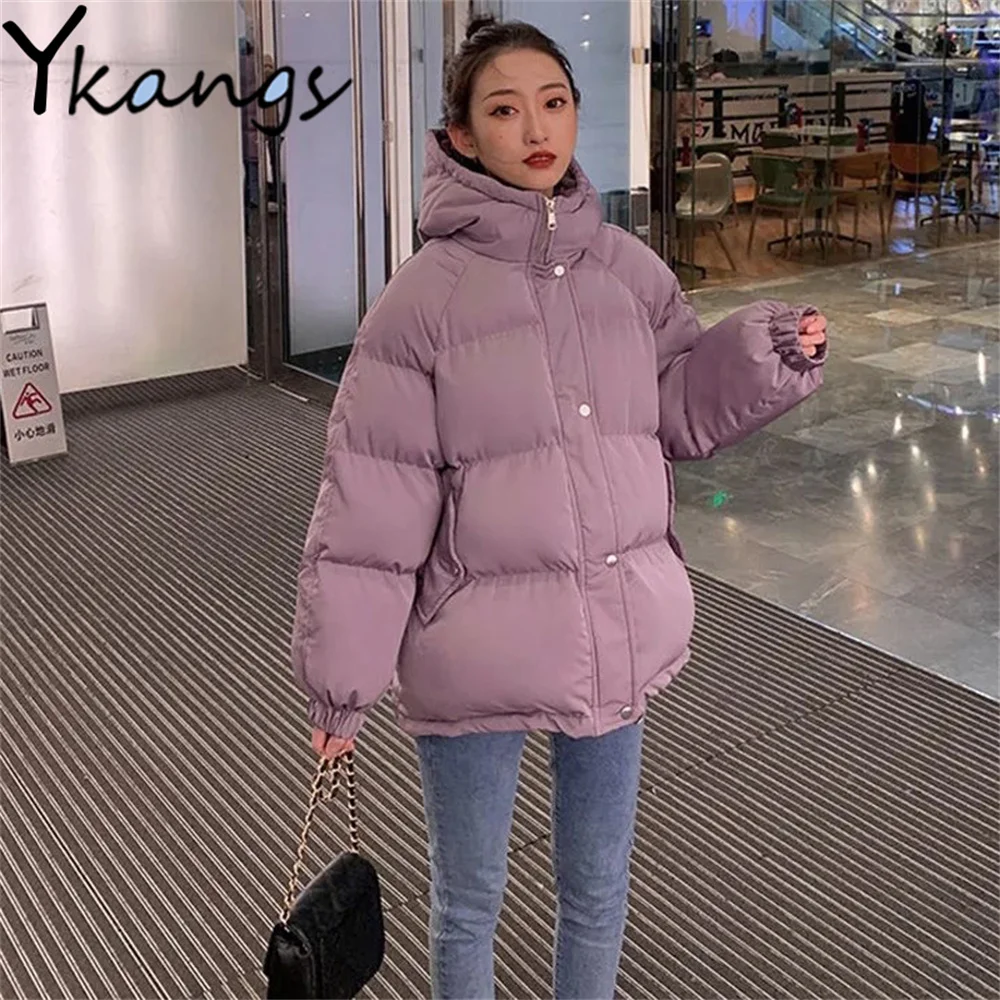 

Женская куртка, Одежда большого размера с хлопковой подкладкой, зимняя простая теплая парка с капюшоном, короткая утепленная Корейская жен...