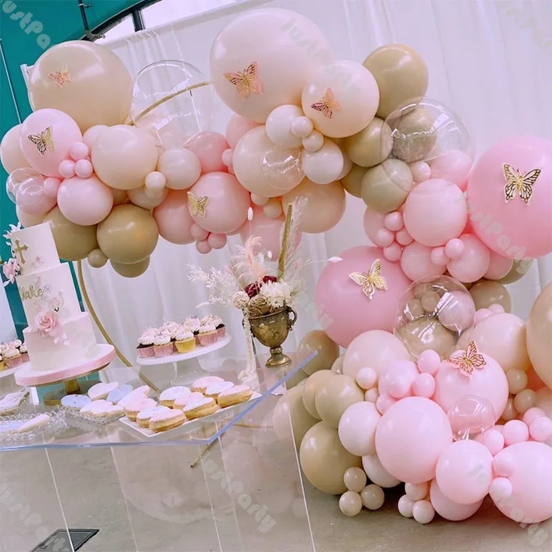 

131pcs Macaron Baby Pink Balloon Garland Kit Wedding Decoration Doubled Cream Peach Apricot Clear Balloon Arch Baby Shower Decor
