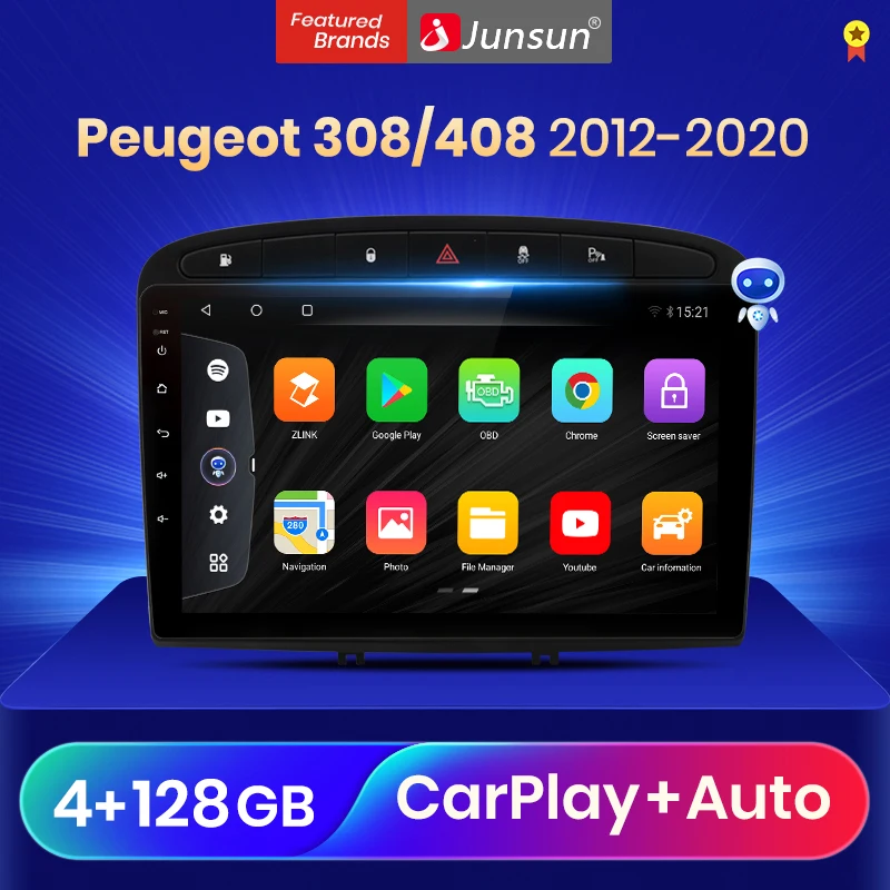 Автомагнитола Junsun V3 Pro Qualcomm мультимедийный видеоплеер на Android 10 с DVD для Peugeot 308 308S