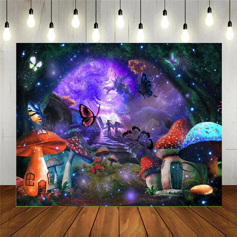 

Mysterious Forest Fairy Tale Butterfly Mushroom Elf Fantasy Magic Cartoon 3D Printing Decoration Room Bedroom Home Decoration