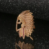 personality gold color indian chief full zircon rings for mens and womens opening adjustable finger ring hip hop jewelry