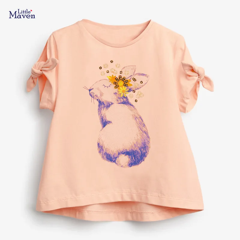 

Little Maven 2021 Girls Summer T-Shirt with Purple Rabbit for Lovely Baby Kids 100% Cotton Clothes Soft and Healthy for Children