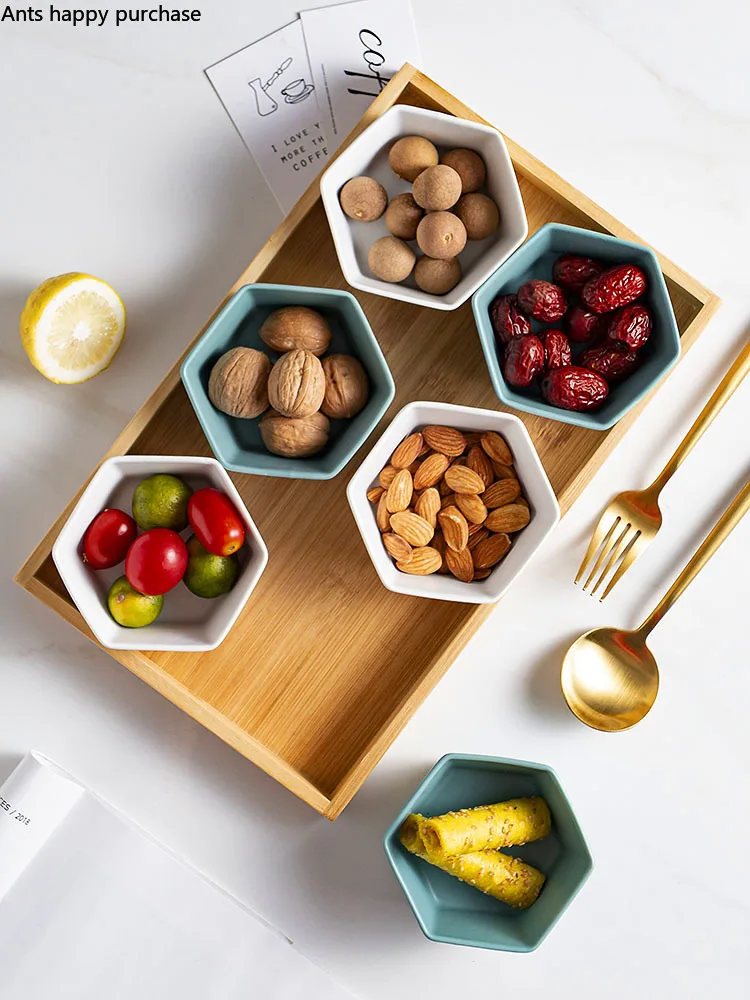 Скандинавские креативные шестиугольные керамические тарелки деревянные