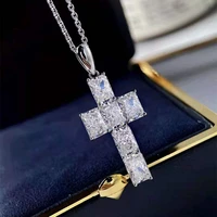 s925 sterling silver cross clavicle chain pendant necklace luxury sparkling six diamonds high carbin diamond necklace jewelry