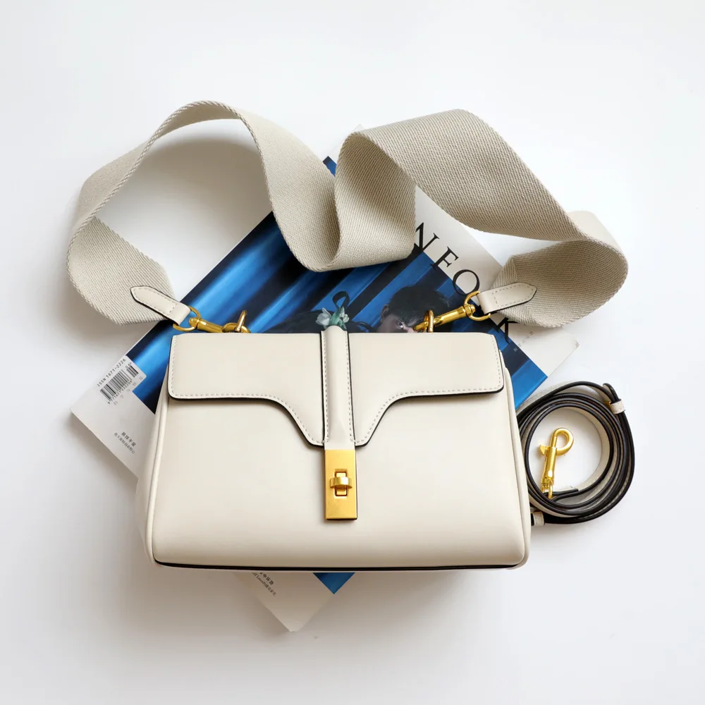 Genuine Leather Wide Strap Shoulder Bags for Women High Quality Messenger Bag Luxury Handbags 2021 Woman Clutch Bag Purses Brown