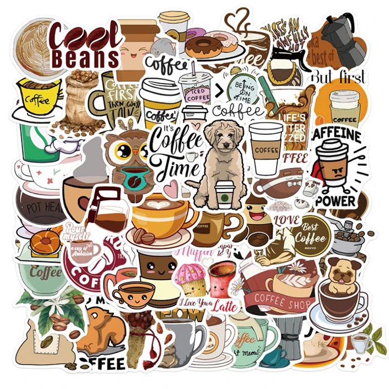 

50Pcs Cute Coffee Stickers Vinyl Waterproof Stickers for Laptop Luggage Hydroflask Bike Skateboard Car DIY Graffiti Stickers