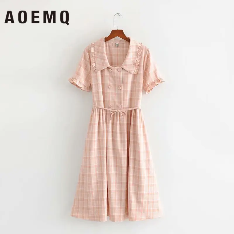 AOEMQ/летние платья принцессы розовые в полоску с принтом милые кружевные вечерние