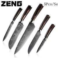 zeng kitchen knife set stainless steel blades damascus laser pattern chef knife utility paring cooking tools kitchen kuchenne