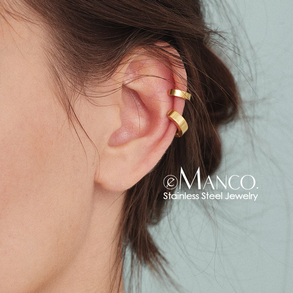 

e-Manco Classic Stainless Steel Ear Buckle for Women Geometry Metal Gold Trend Fashion Earrings Punk Hip Hop Jewelry