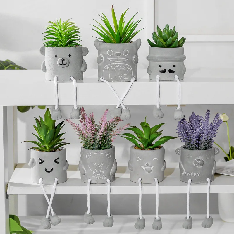 

Simulation Succulent Potted Creative Hanging Foot Doll Cement Flower Pot Cactus Succulent Indoor Living Room Decoration