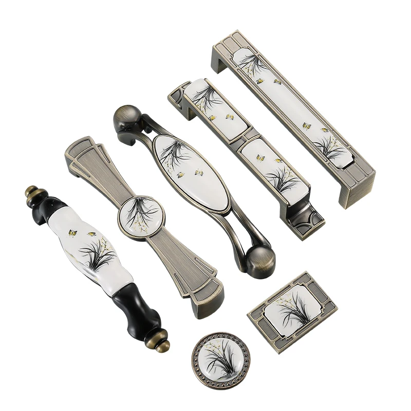 Новый дизайн античные бронзовые керамические ручки для шкафов ящиков из