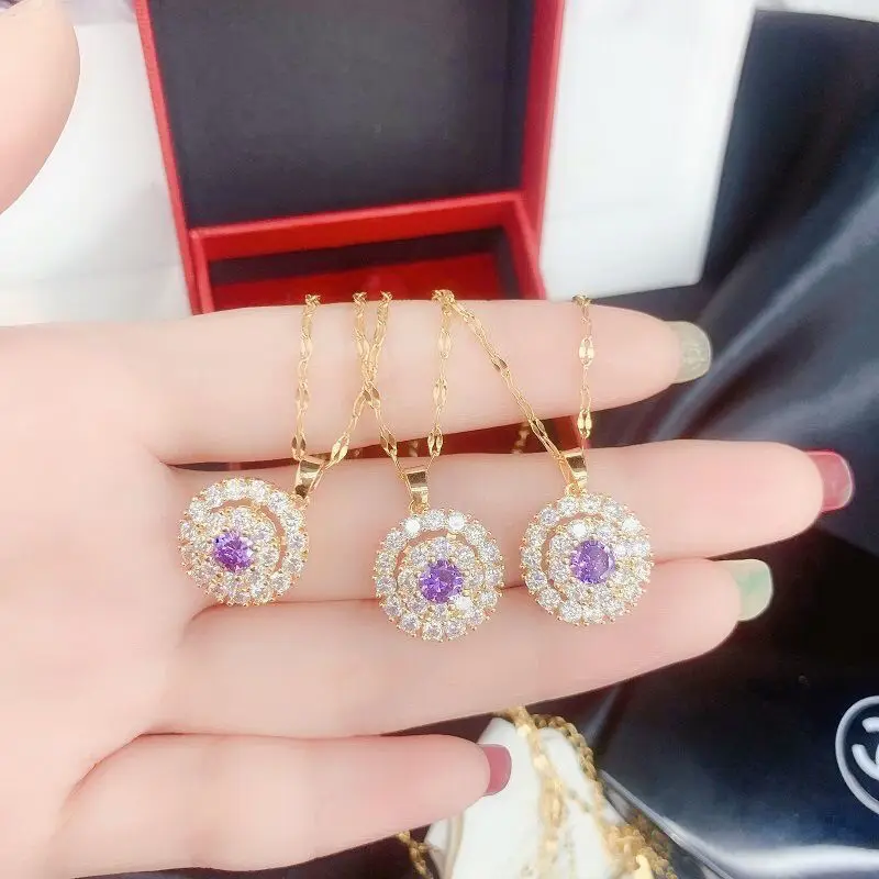 

real 18K Gold Necklace White Diamond Pendants Women Bijoux Femme Collares Joyas Natural Pierscionki Bizuteria Gemstone Pendants