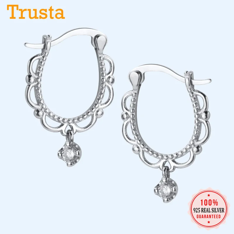 Trustdavis чистое серебро 925 пробы ослепительные CZ серьги кольца с цветами клипсы для